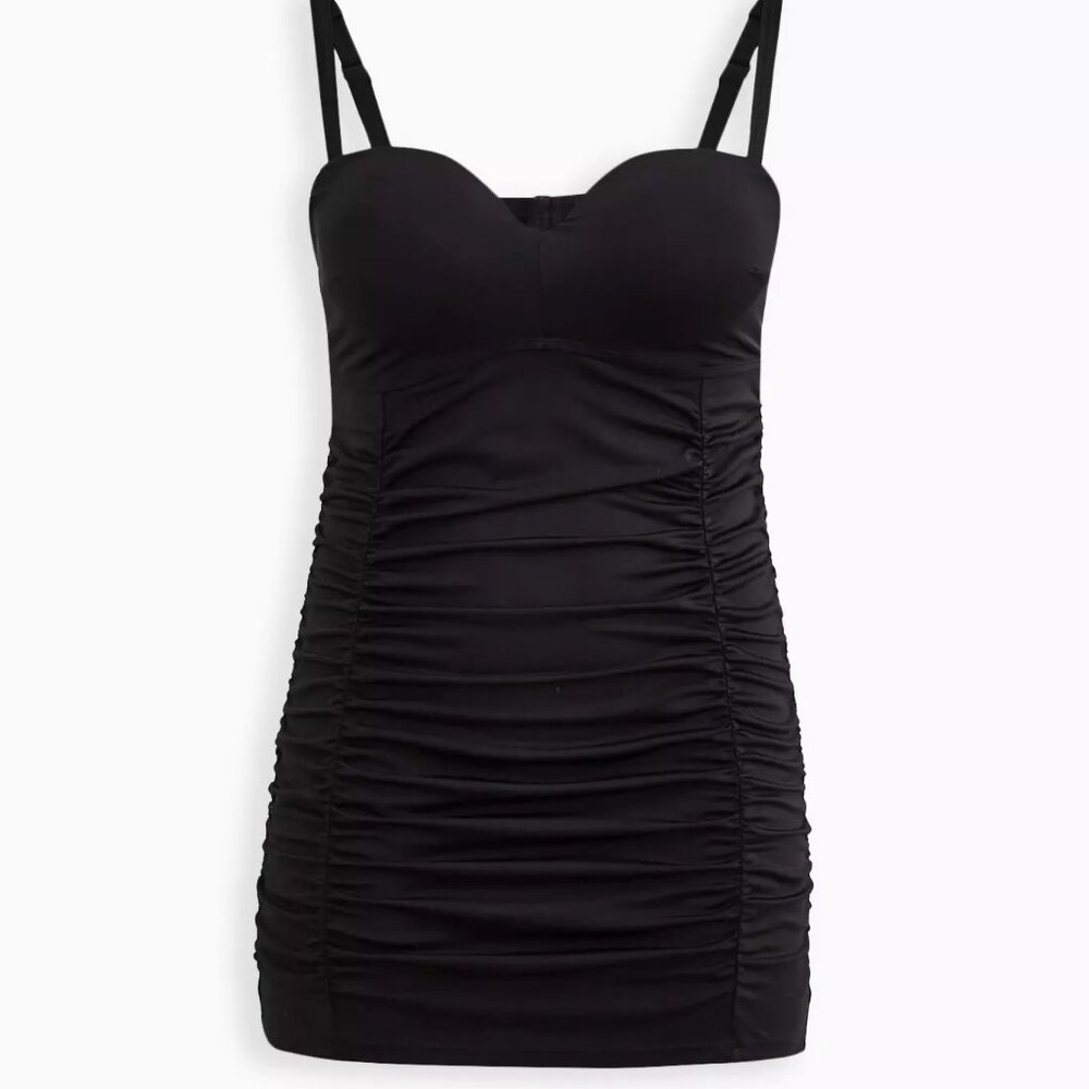 Torrid Underwire Ruched Retro Mid-Length Swim Dress - Black - Size 2DD/F